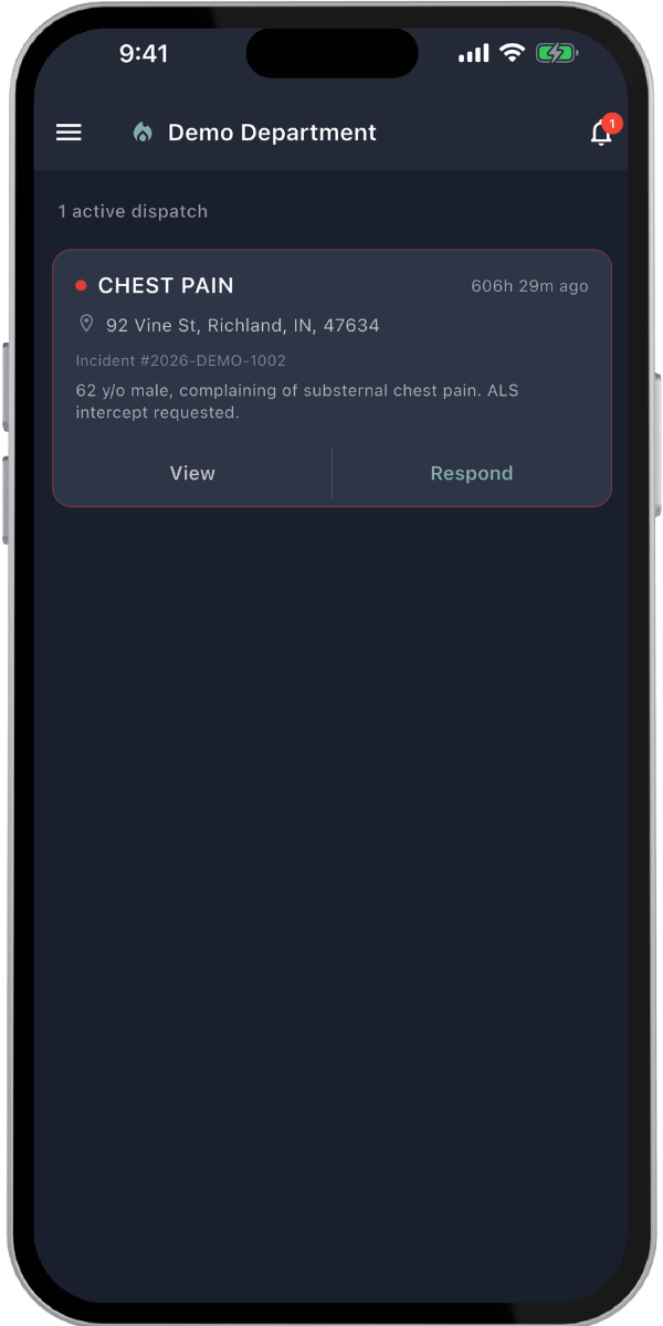 911 Analytics home dashboard on mobile