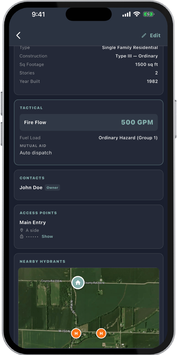 911 Analytics pre-plan map on mobile