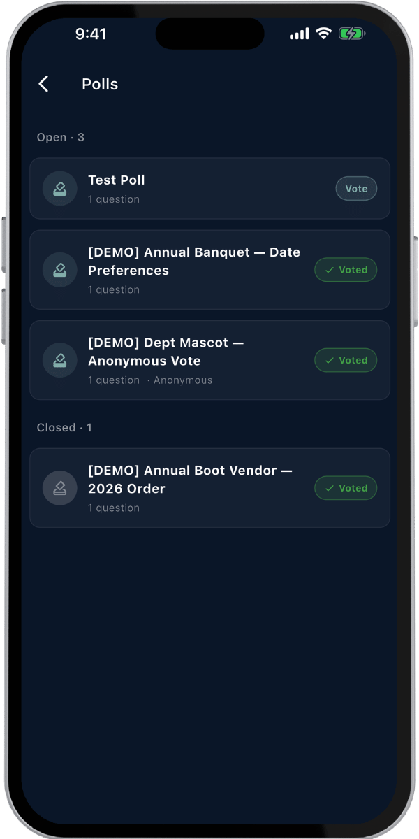 911 Analytics polls and voting on mobile